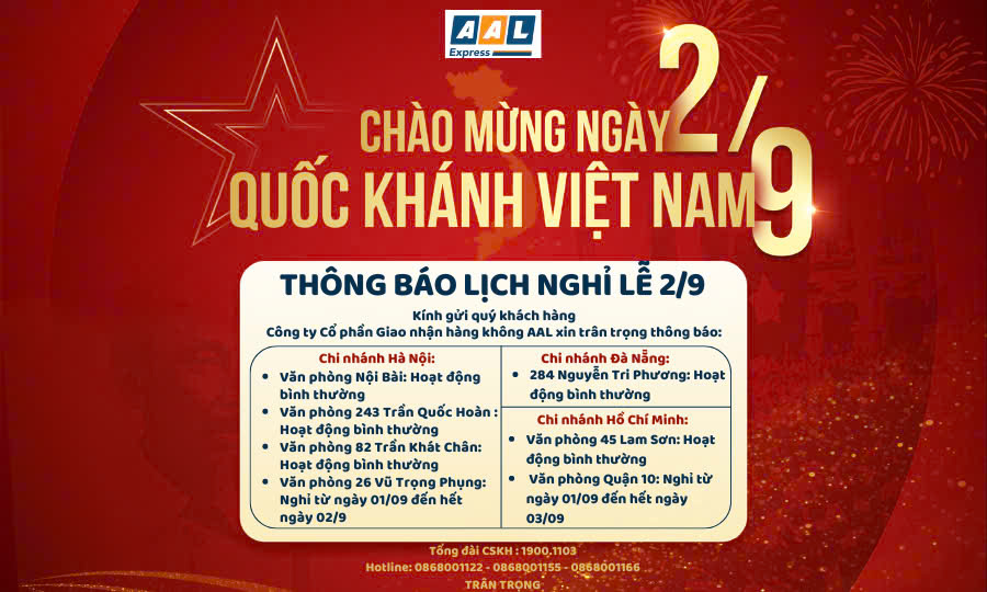 LỊCH NGHỈ LỄ 2/9/2024 CÔNG TY AAL