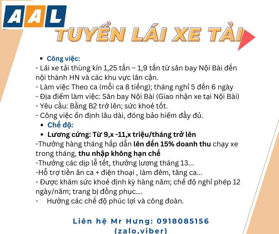 THÔNG BÁO TUYỂN DỤNG LÁI XE 2025